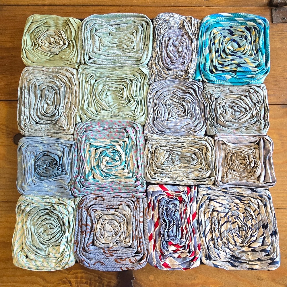 Dreamweavers Handmade Vintage Silk Tie Pillow Cover with Hand-Rolled Roses